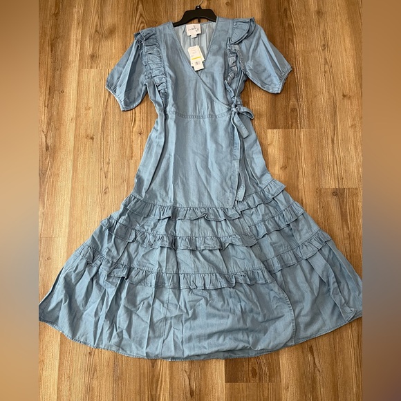Sam Edelman Ophelia Ruffle Blue Midi Wrap Dress Size Medium NEW WITH TAGS - Picture 15 of 16